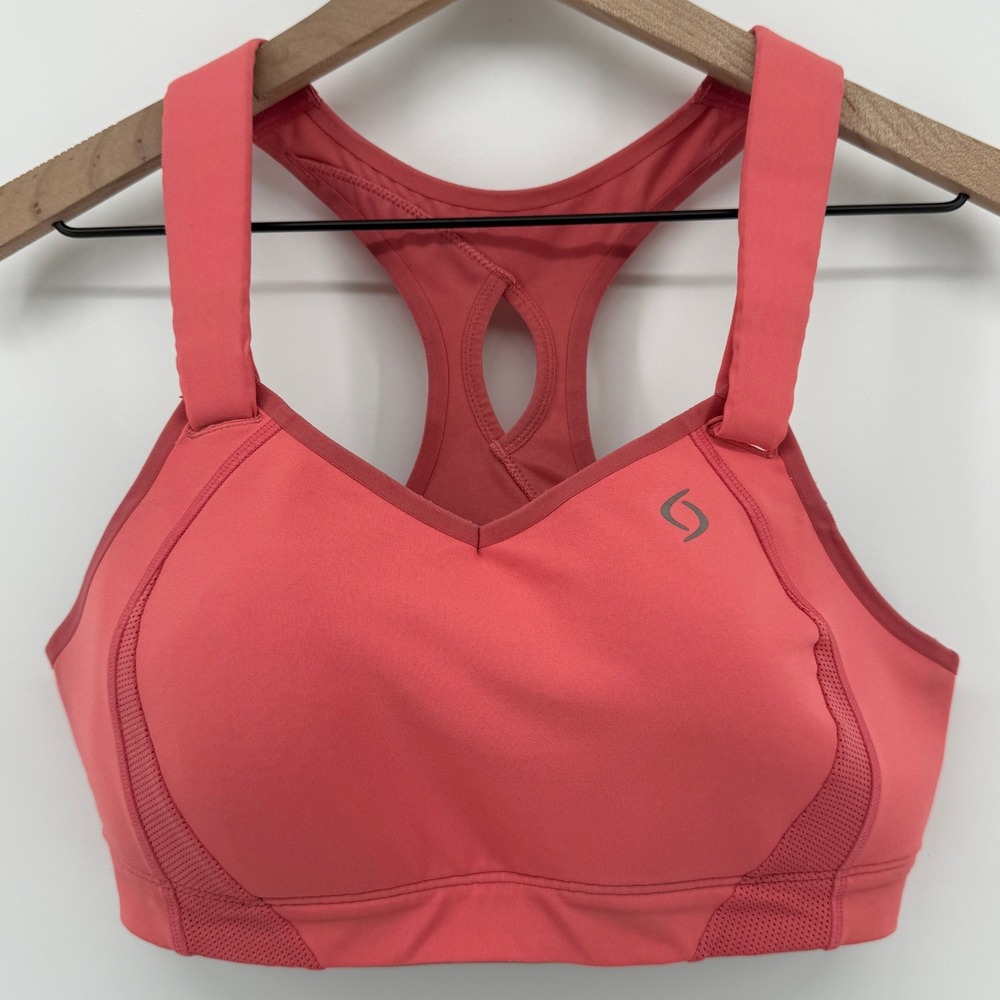 Moving Comfort Juno Racerback Sports Bra Coral 36C Hook Loop Strap 350025
